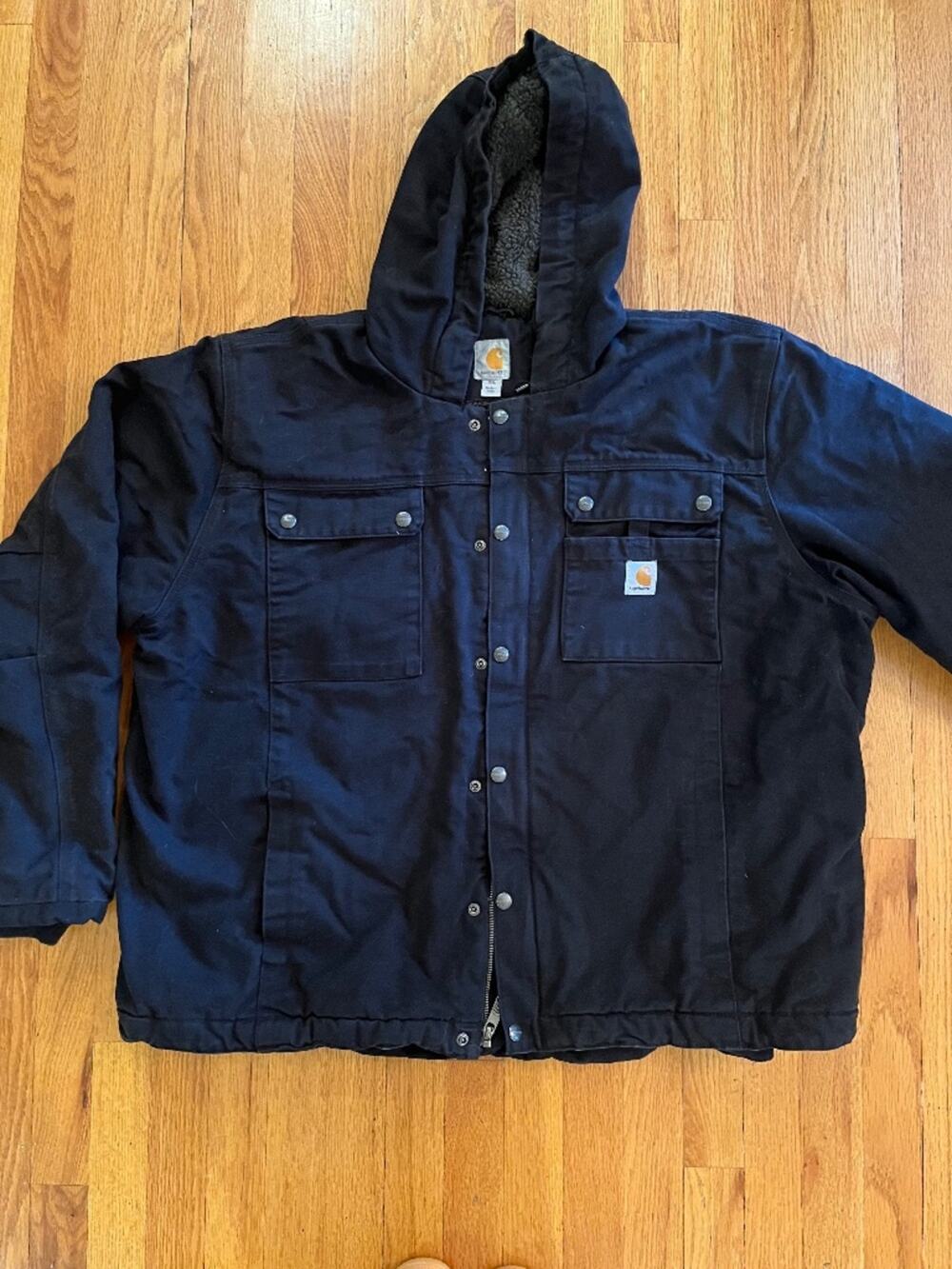 Carhartt Men's Bartlett Jacket Black Sherpa Lined Hooded Work Coat 103826 2XL